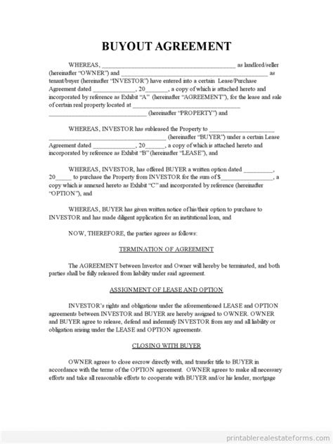 Buyout Agreement Template Download Printable PDF | Templateroller